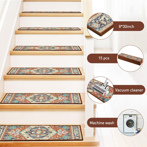 KOOTETA stair treads boho-pattern add decorative flair.