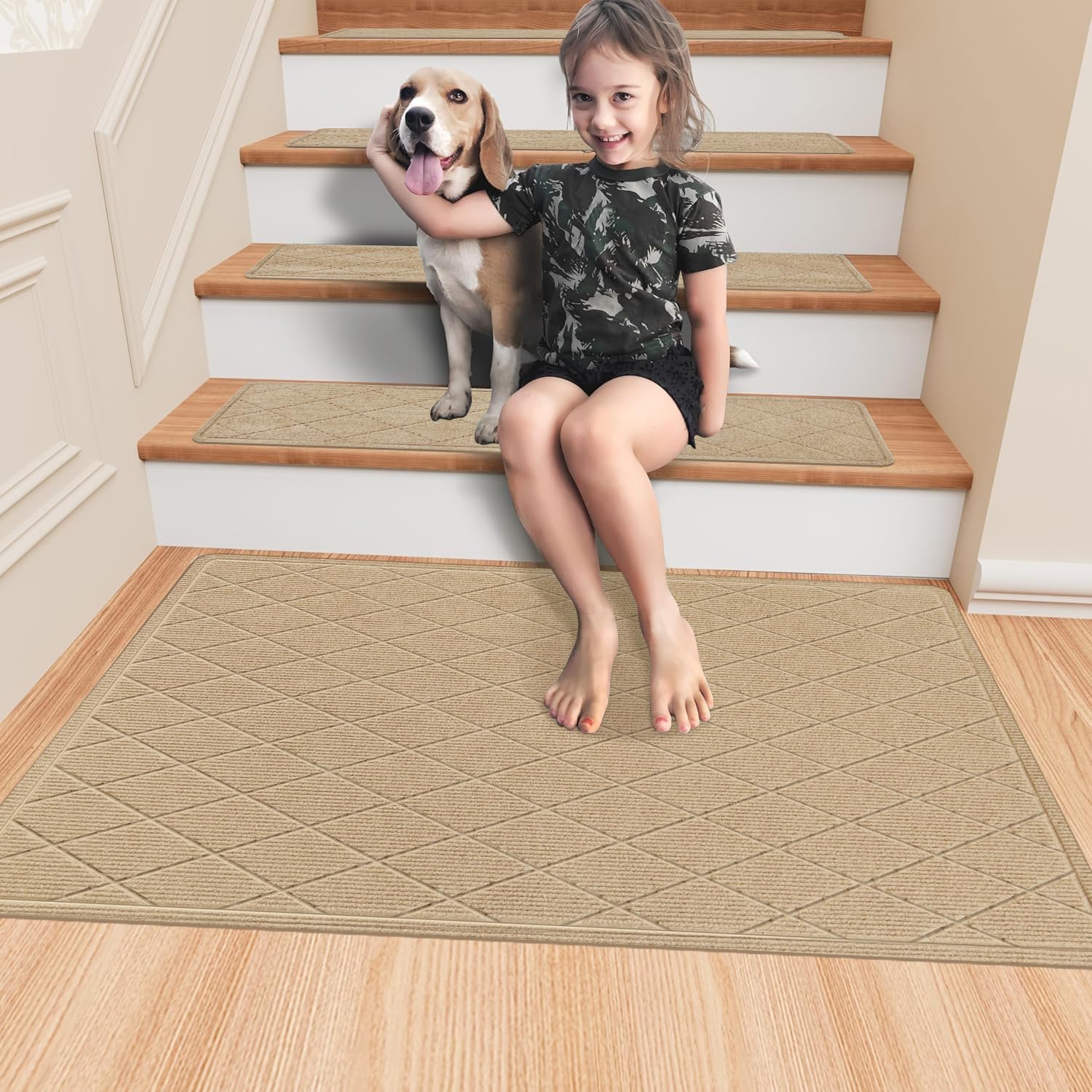 KOOTETA cleaning-friendly stair treads easy to vacuum, broom, or machine wash