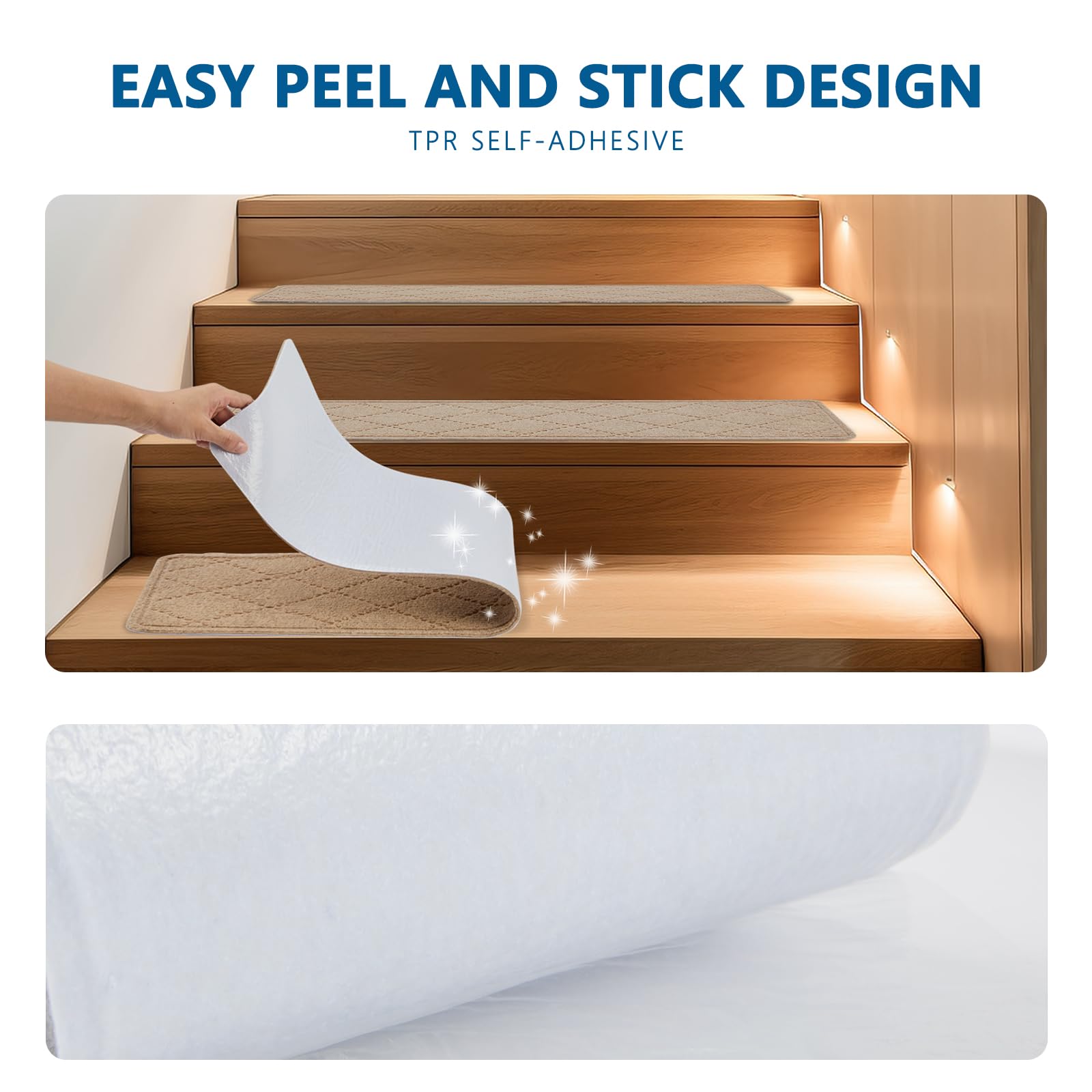 KOOTETA stair treads back-adhesive area demonstrates easy removal without residue.