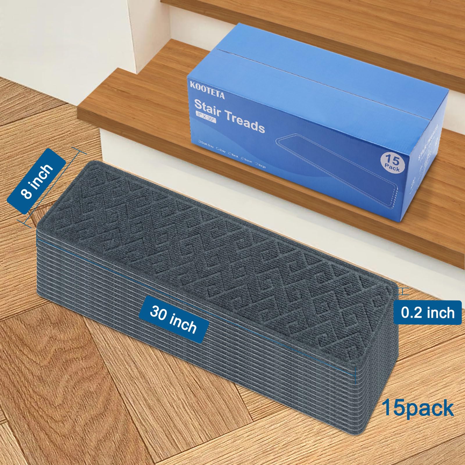 Close-up of KOOTETA non-slip texture on stair treads for families and pets