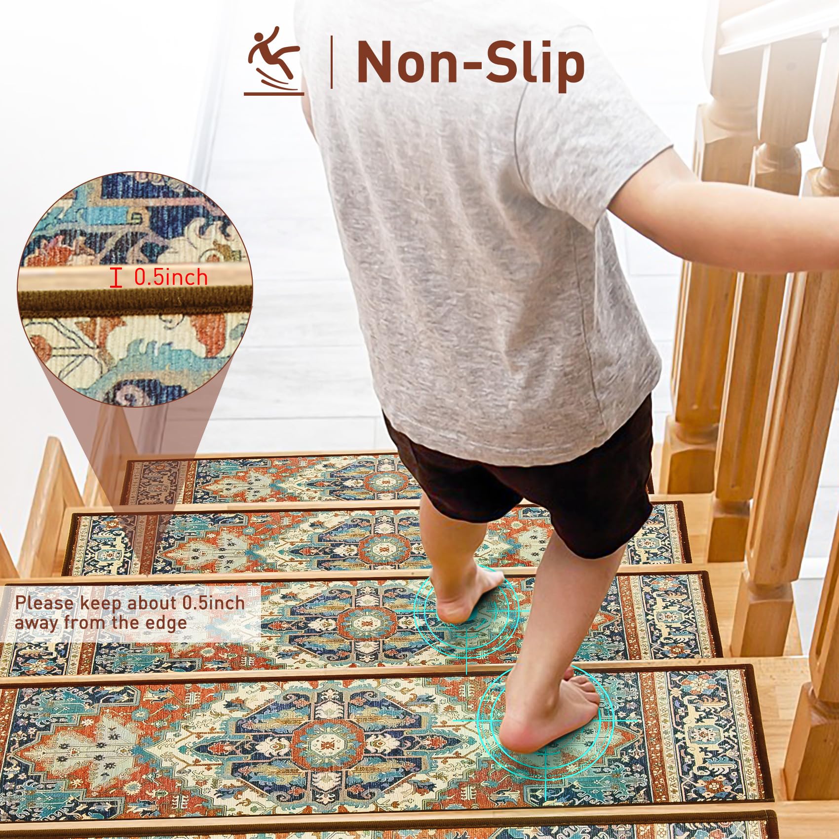 KOOTETA stair treads peel-stick-back for easy DIY installation.