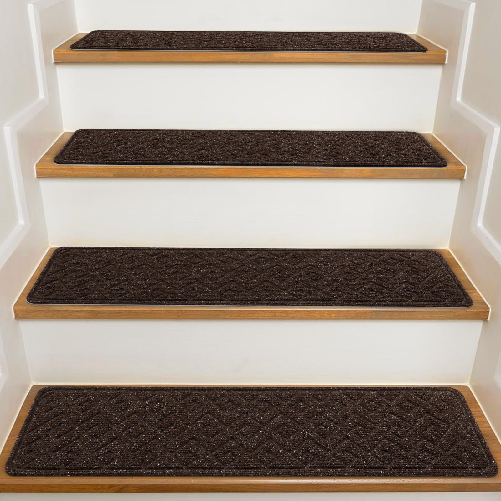 KOOTETA stair treads on wooden stairs offer a soft, non-slip step.