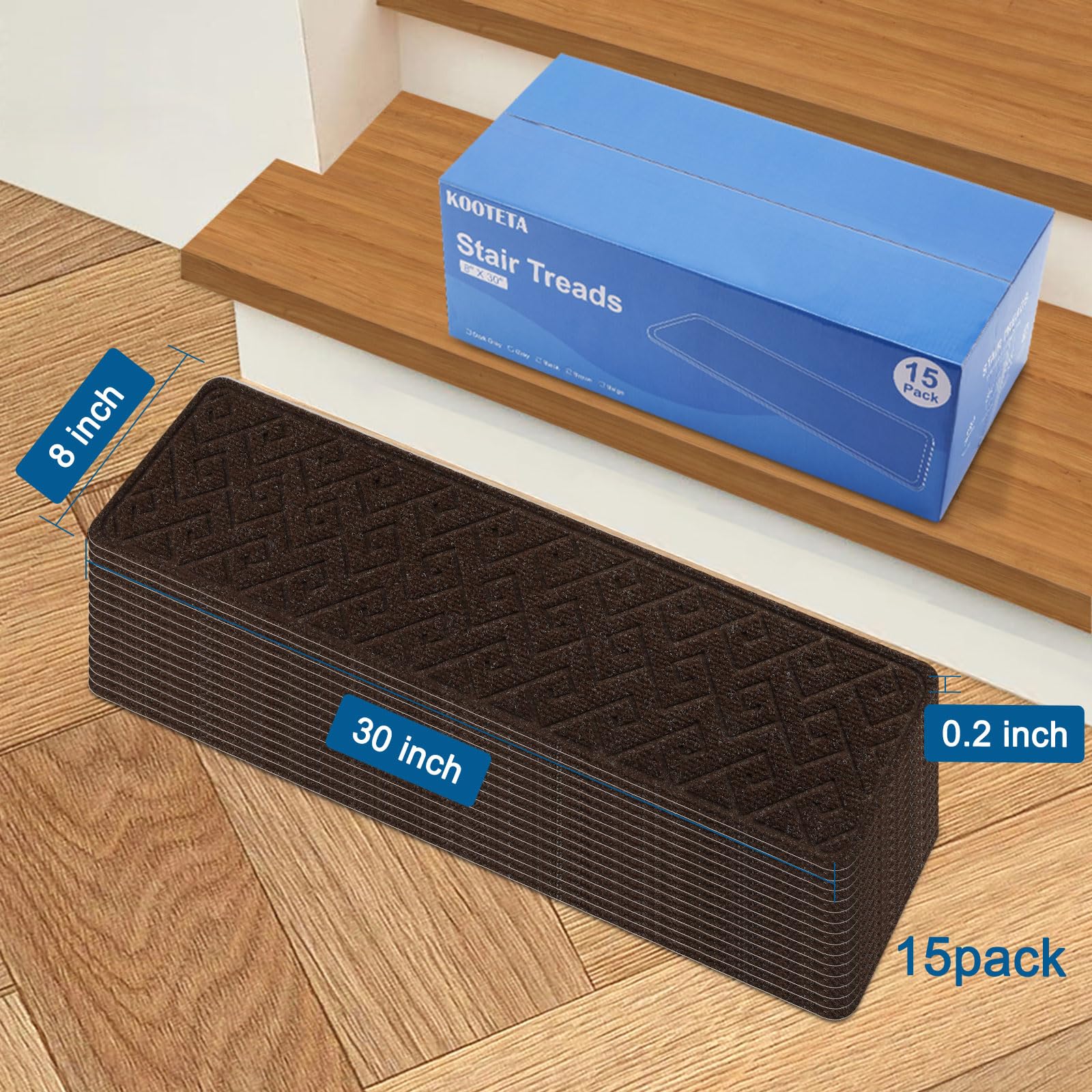 KOOTETA stair treads with TPR backing prevent slips on wood and tile.