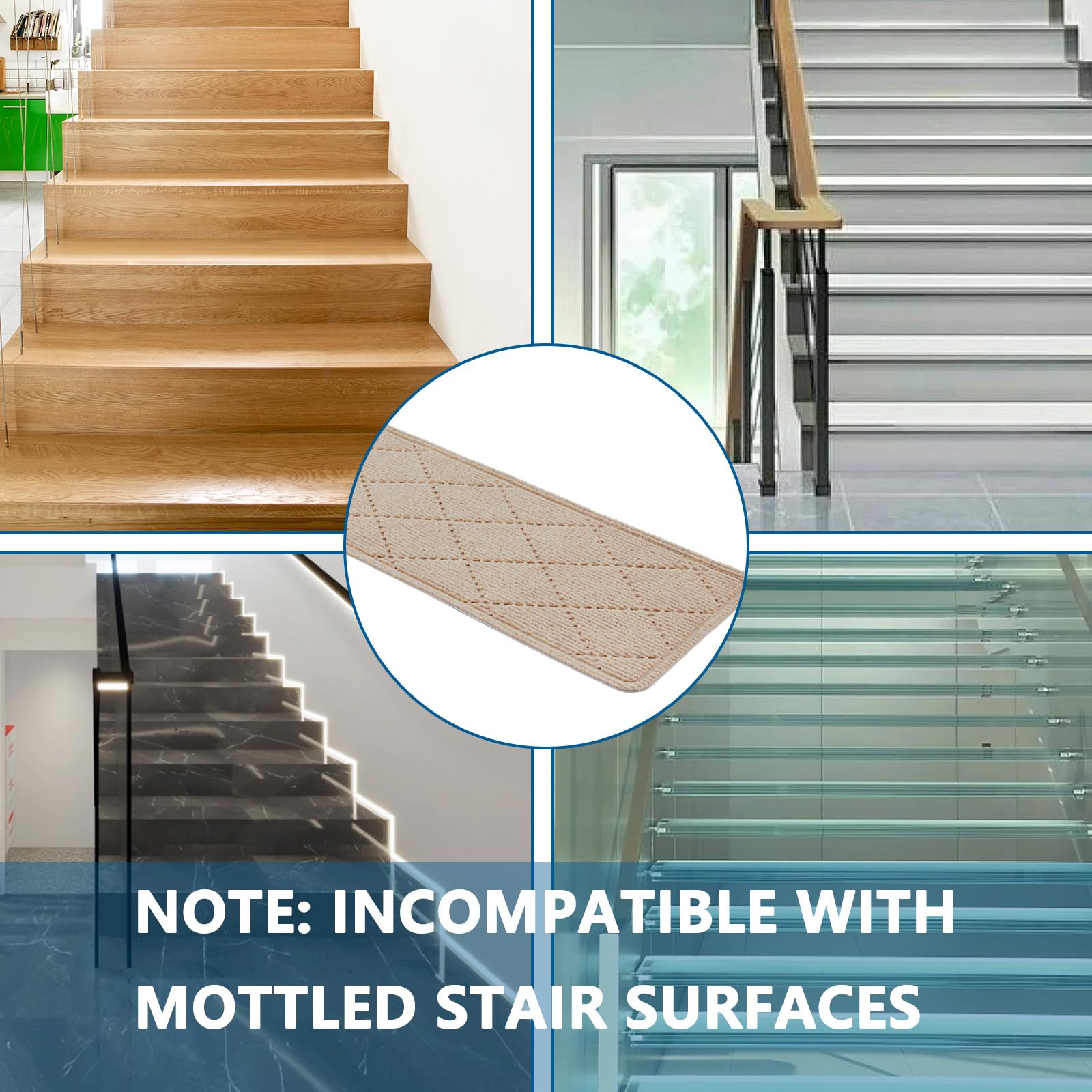 KOOTETA stair treads tpr backing detail shows secure anti-slip system.