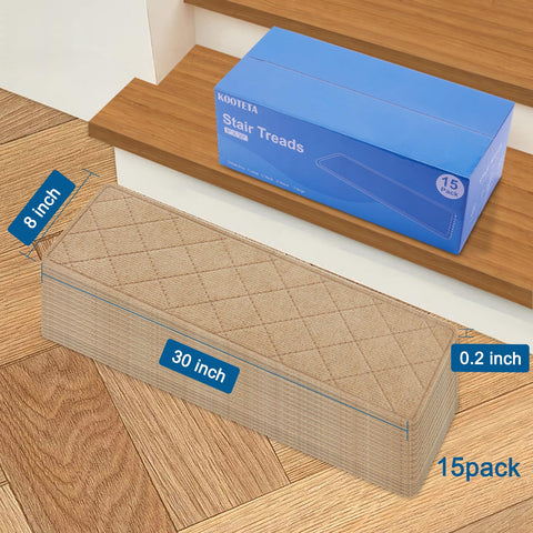 KOOTETA stair treads beige on wooden stairs blend with decor.