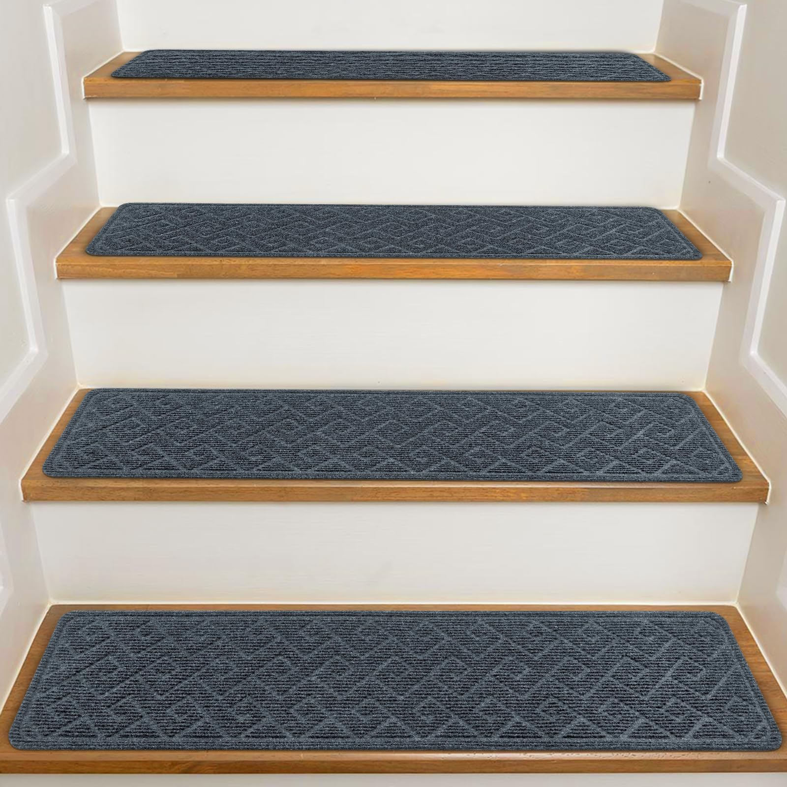 KOOTETA stair treads on wooden steps with a non-slip top surface for safer footing