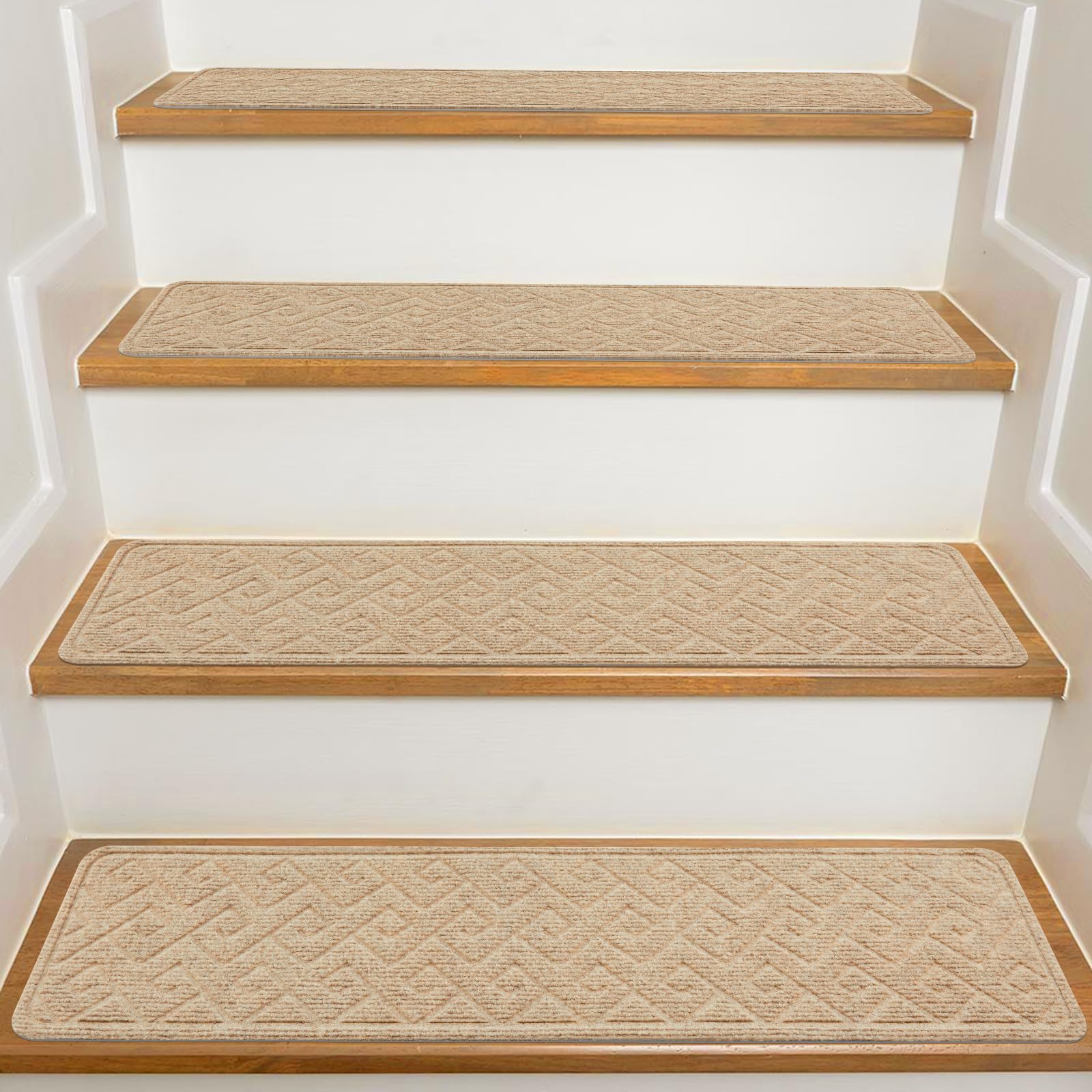 KOOTETA stair treads on wooden steps, 8x30 inches, 15-pack for safer climbs.