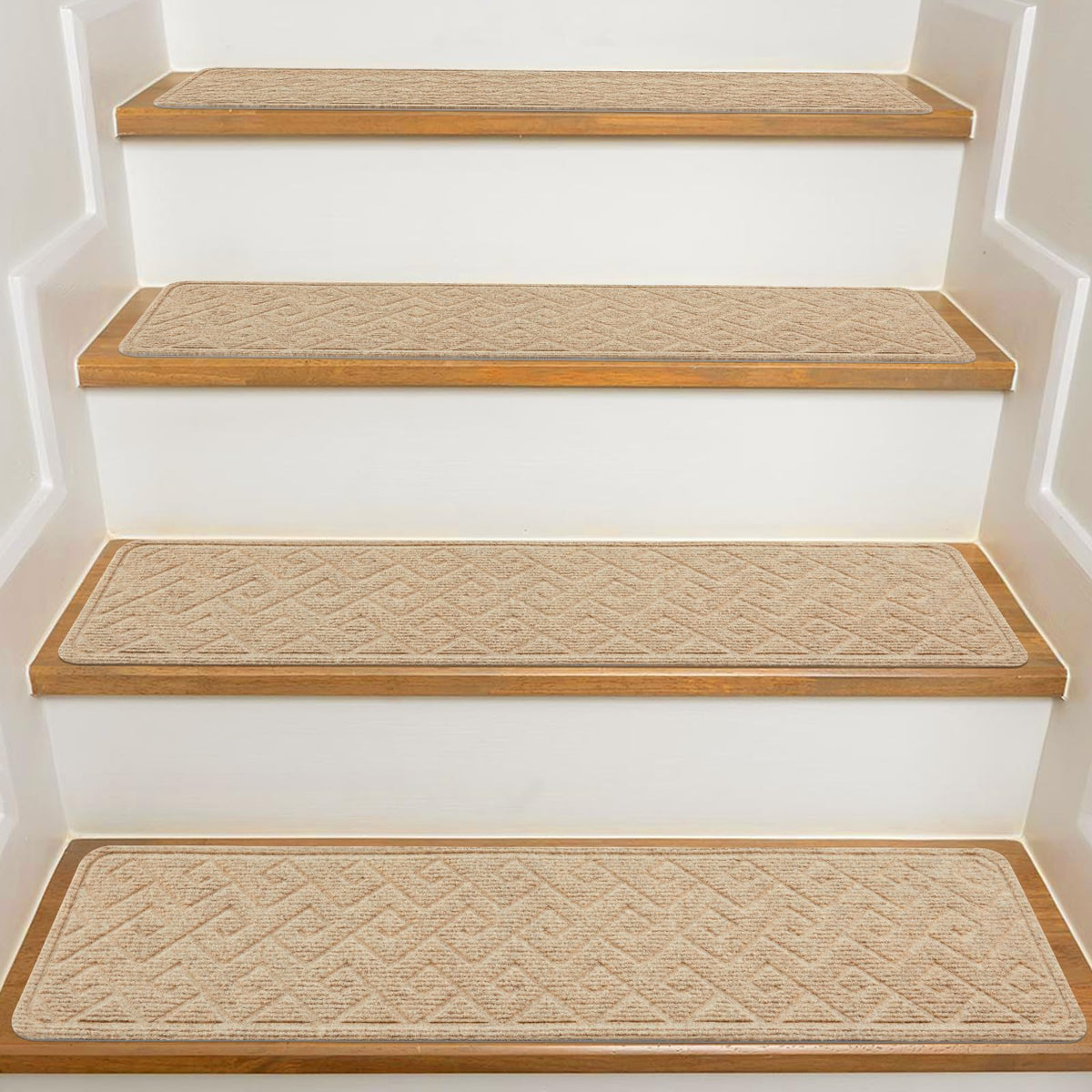 KOOTETA stair treads on wooden steps, 8x30 inches, 15-pack for safer climbs.