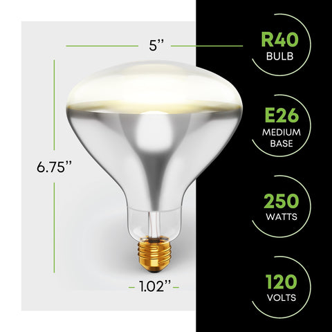 KOR 250W Heat Lamp clear glass with E26 base provides quick warmth for animals.