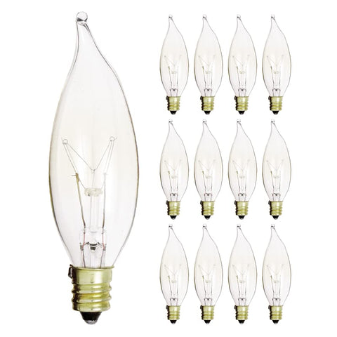 KOR 25W flame-tip clear E12 bulb for chandeliers, adds warm decorative glow.