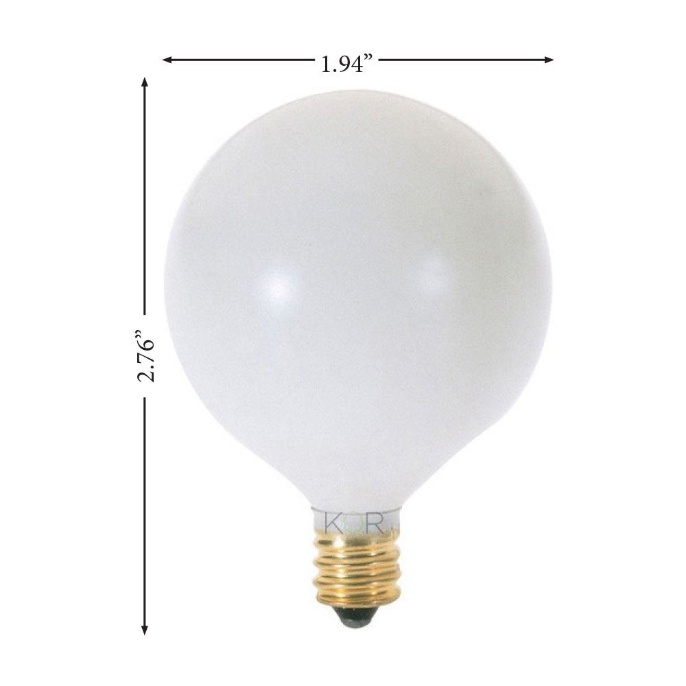 KOR G16.5 white globe bulb fits wall sconces with E12 base for makeup mirrors.