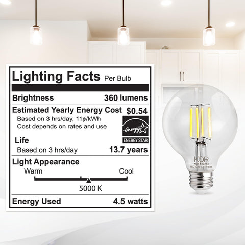 KOR G25 bulbs save energy while delivering bright, clear visibility