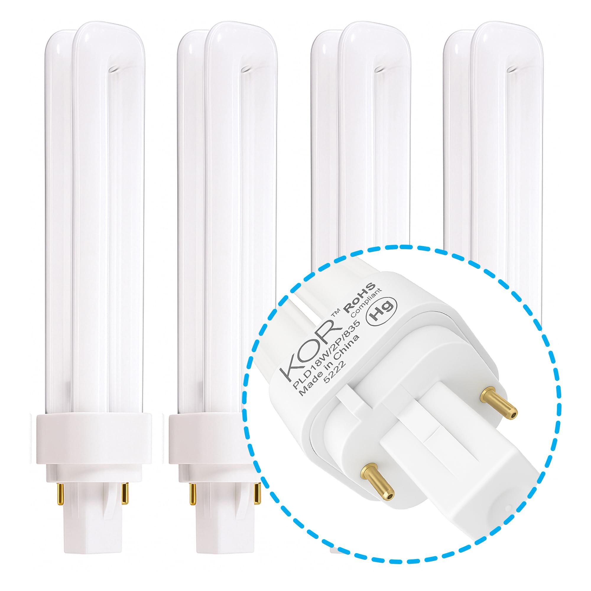 KOR PL18W 2U 2P 841 bulbs pack front angle for general lighting flexibility