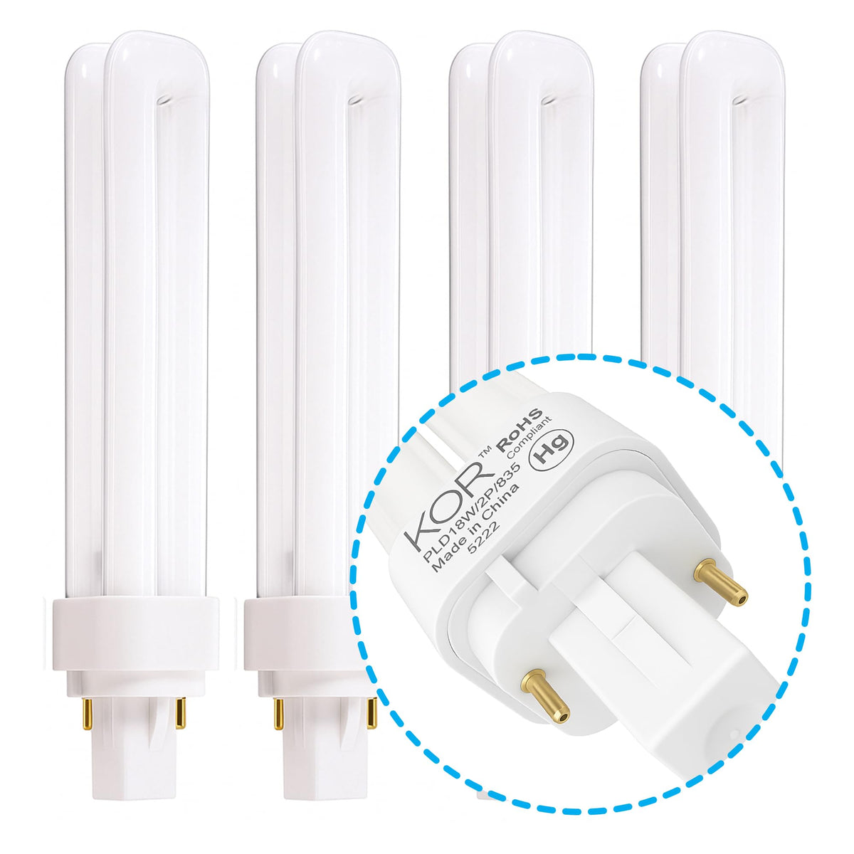 KOR PL18W 2U 2P 841 bulbs pack front angle for general lighting flexibility