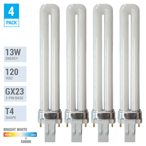 KOR U-shaped 13W CFL bulb with GX23 base for direct fixture replacement.