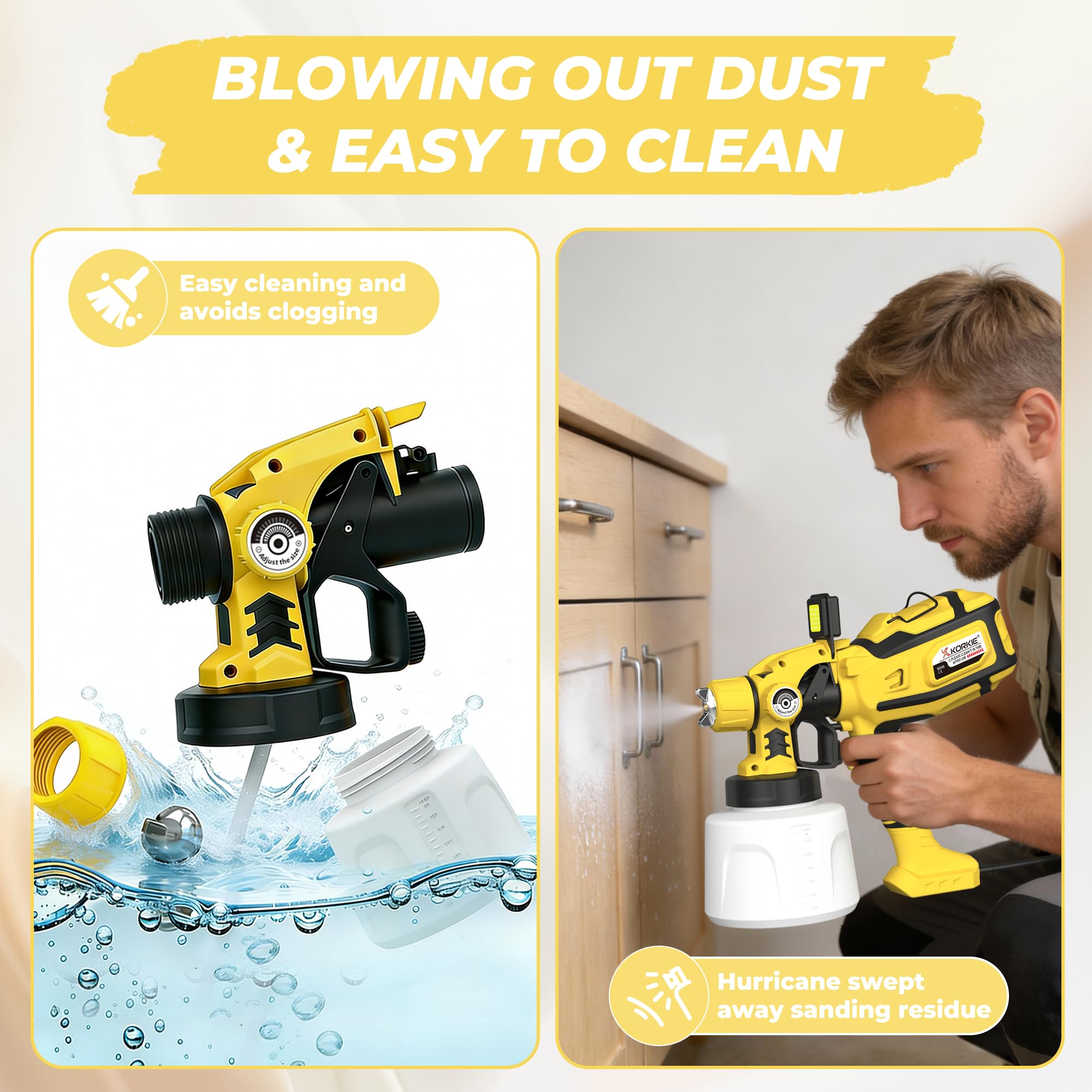 Ergonomic, portable design of the KORKIE sprayer supports comfortable, extended use.