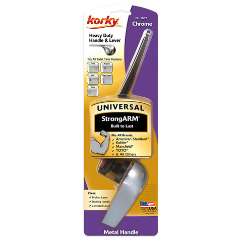 Korky 6052BP StrongARM lever left-mount offers flexible orientation for tight bathrooms.