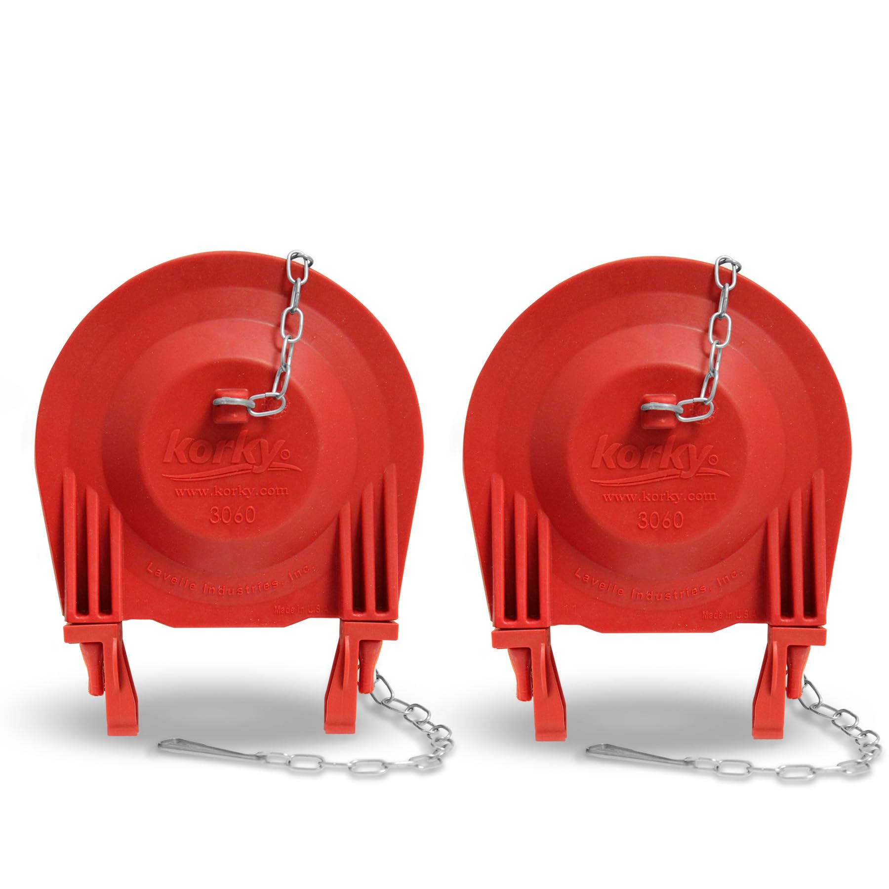 Korky premium large 3-inch universal flapper close-up showing red rubber seal.