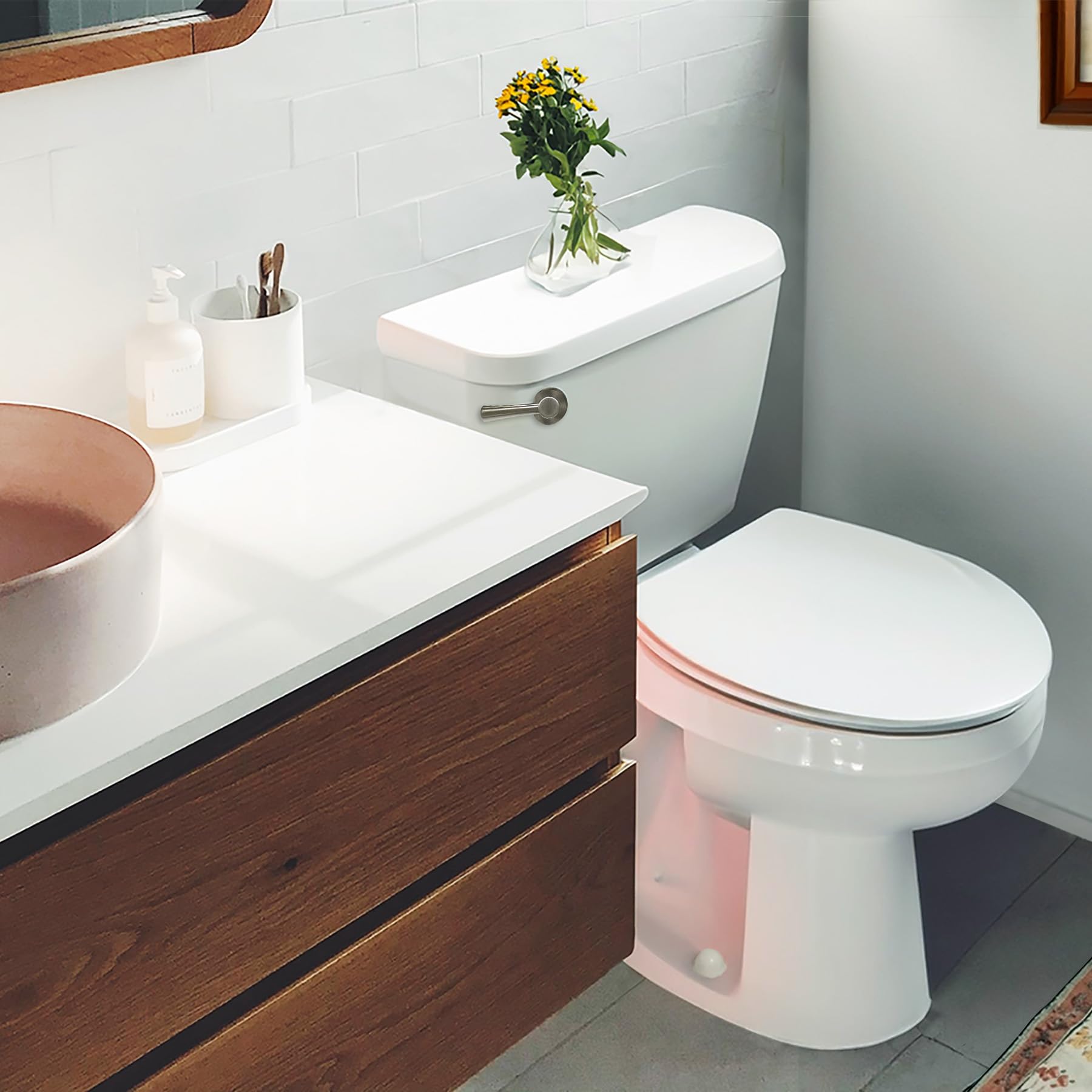Korky StrongARM lever angled-mount shows adjustable fit without bending