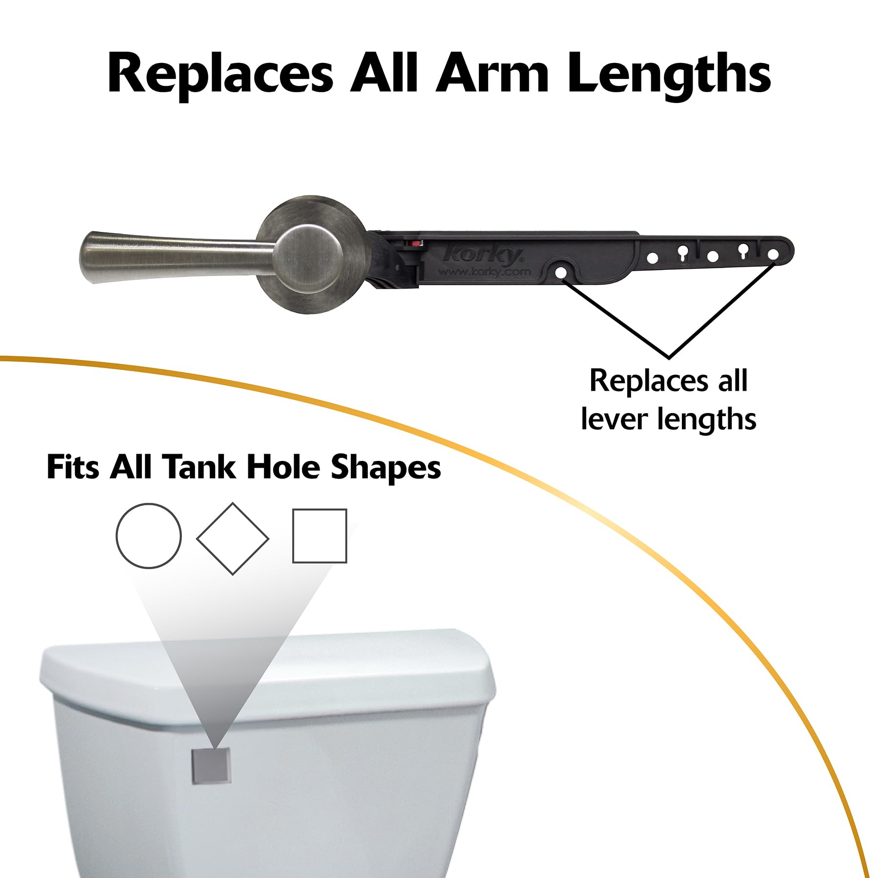 Korky StrongARM lever closeup in brushed nickel showing durable construction