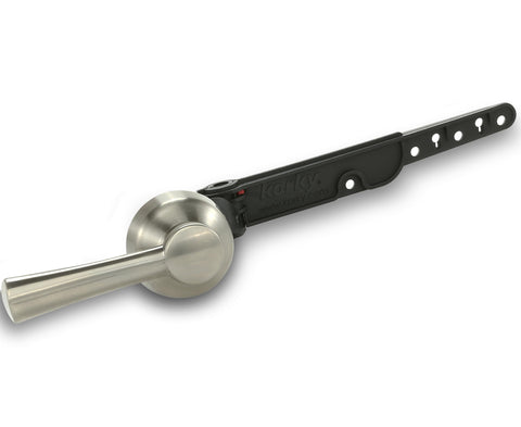 Korky StrongARM lever in brushed nickel for universal toilet mount compatibility