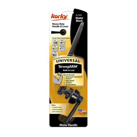 Korky Strongarm angled-mount lever shows flexible installation options.