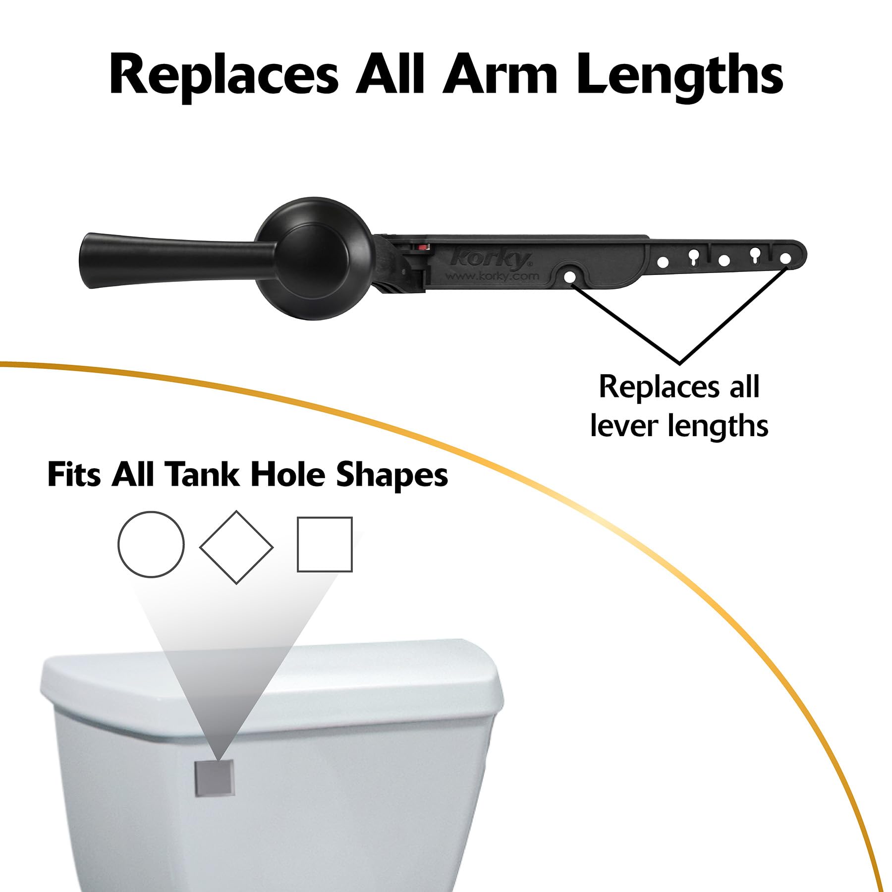 Korky Strongarm lever with engineer-grade metal for lasting durability.