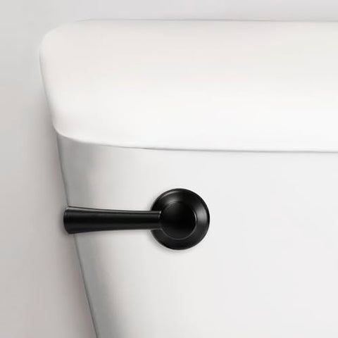 Korky Strongarm lever for left-mount toilets highlights universal compatibility.