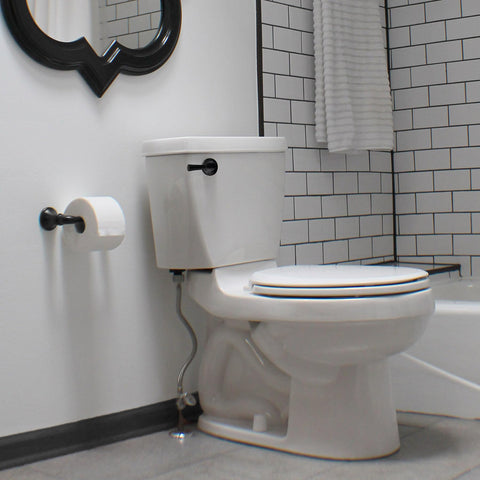Korky Strongarm two-position install demonstrates easy adjustment during setup.