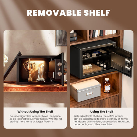 KornerBatl Smart Biometric Safe removable shelves enable flexible organization.