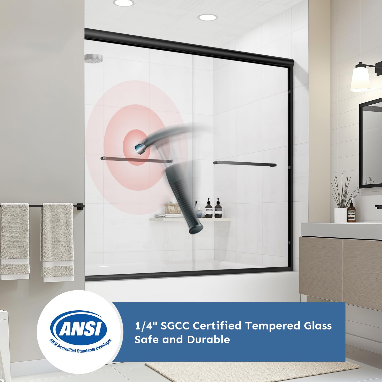Kosmonia bathtub door aluminum frame provides sturdy, durable construction.