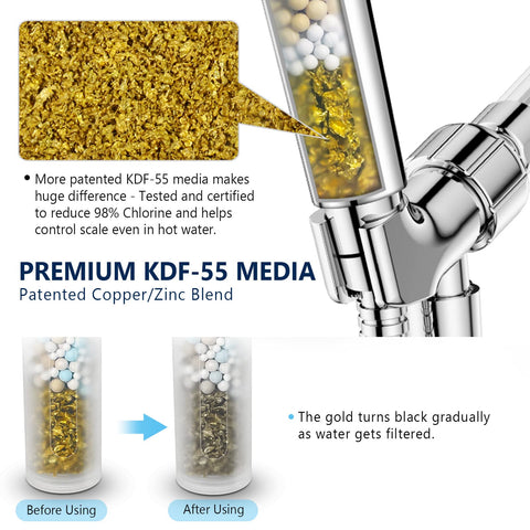 KOSNEW KDF-55 media close-up demonstrates chlorine reduction capability