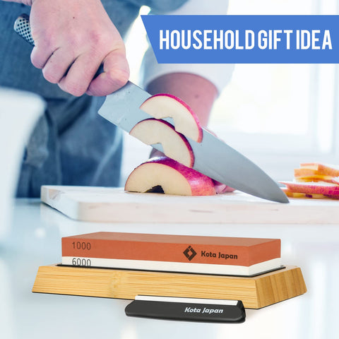 Kota Japan bamboo base provides stability during sharpening.