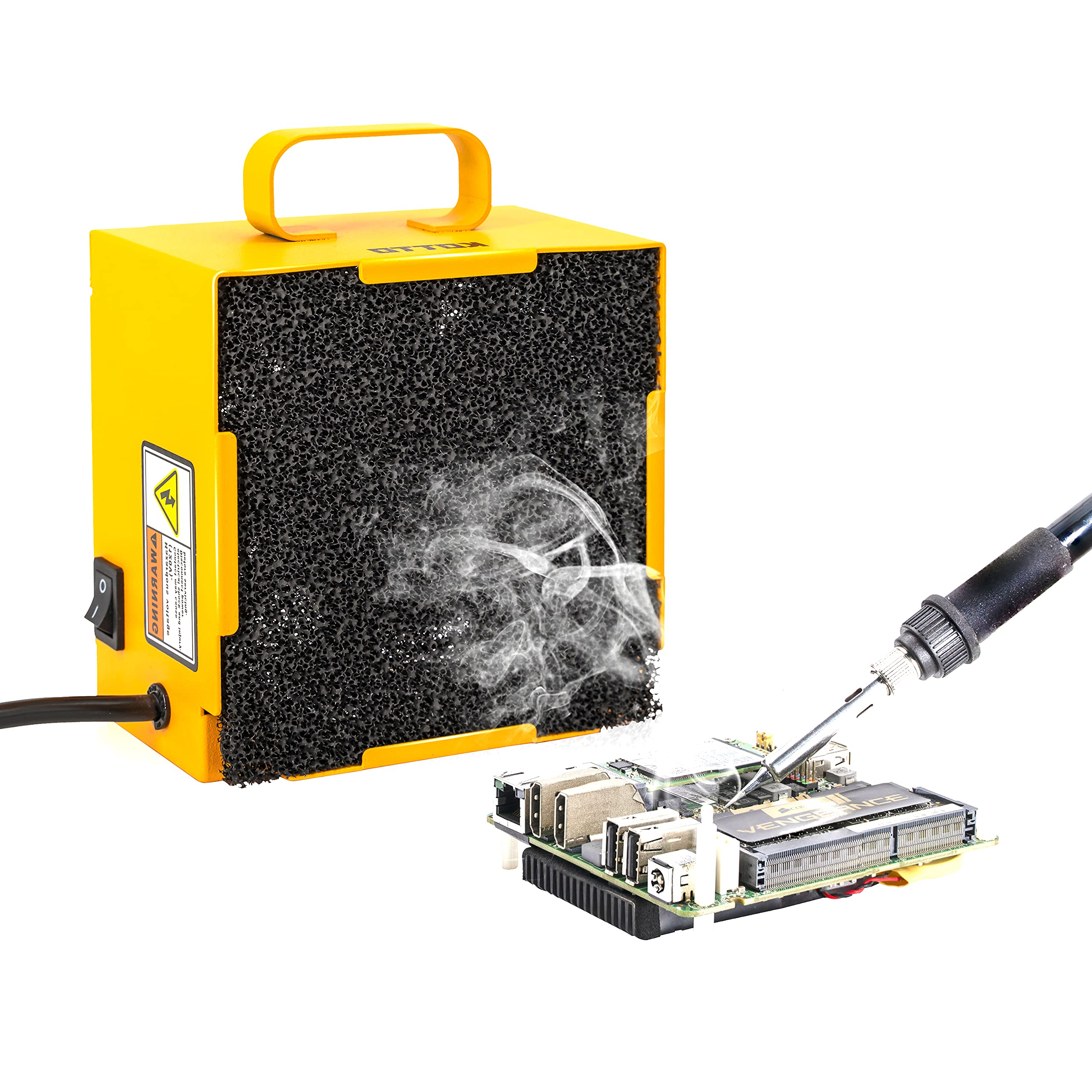 KOTTO Solder Smoke Absorber front view demonstrates compact fume extractor for desks.