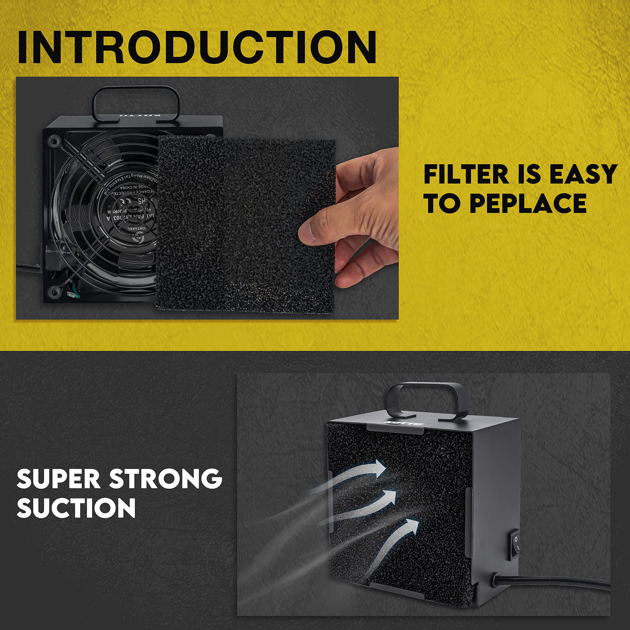 KOTTO Solder Smoke Absorber suction fan close-up shows strong airflow