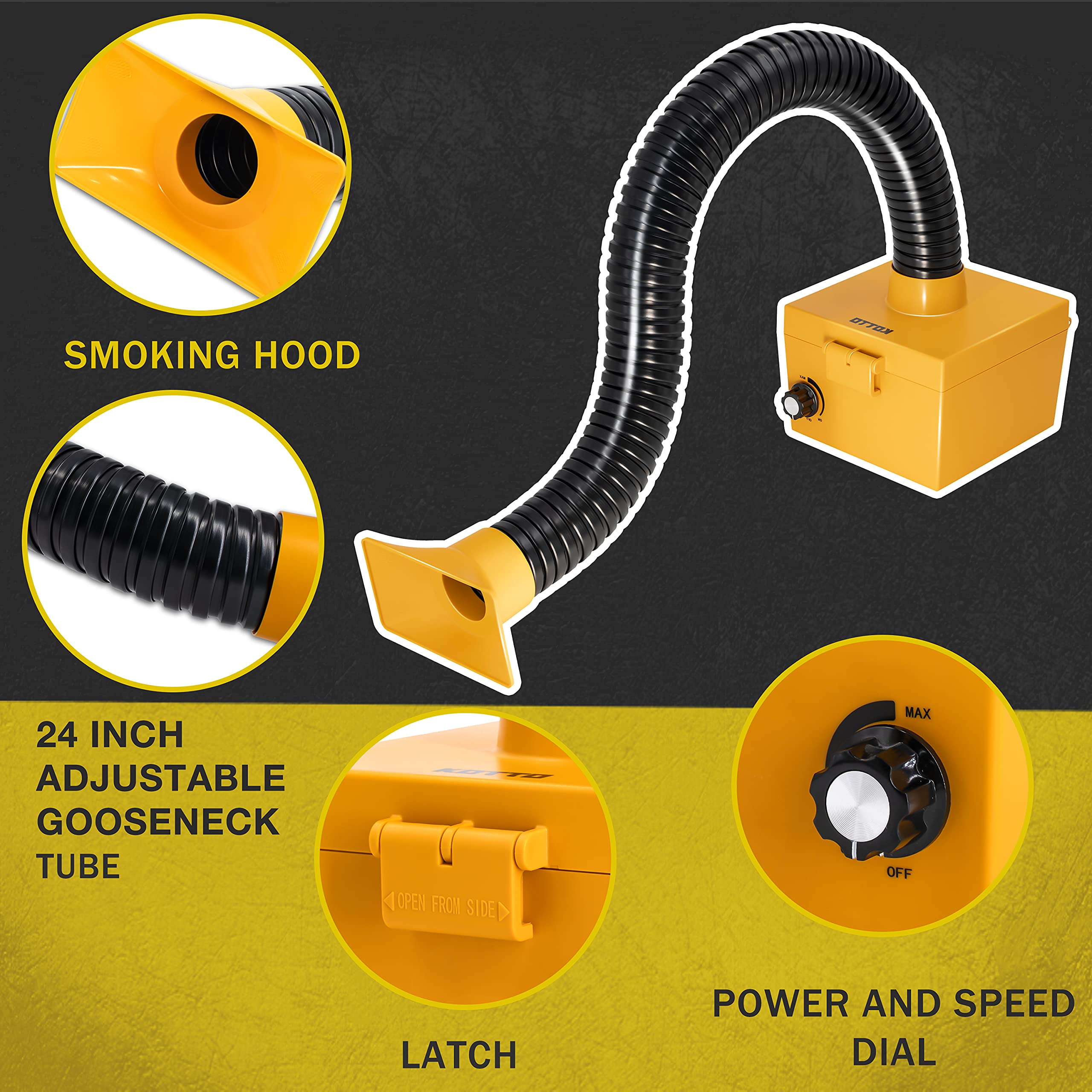 KOTTO Strong Suction Smoke Absorber side view highlighting adjustable hose.