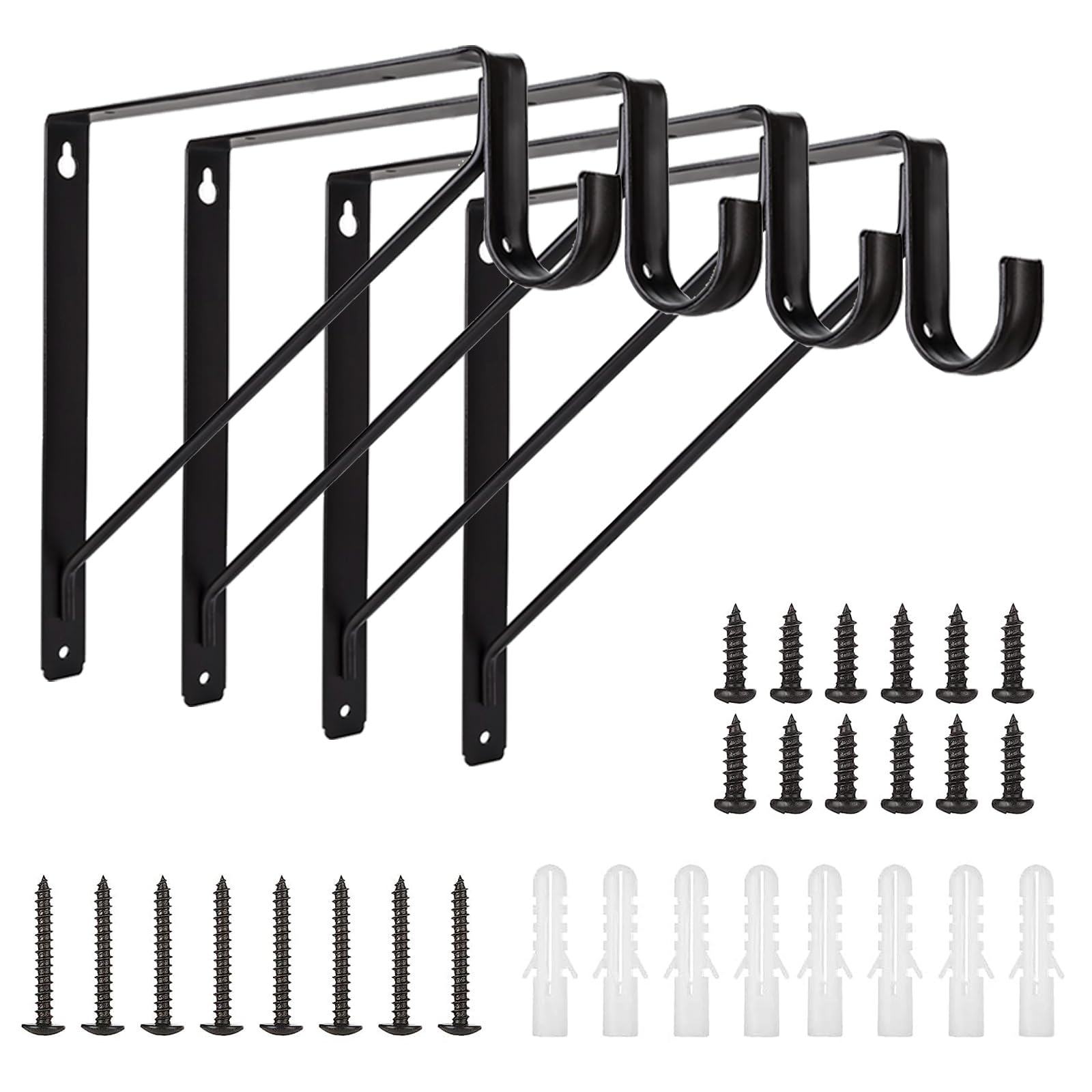 KOVOSCH heavy-duty closet brackets, front view, showing sturdy black finish for reliable shelf support.