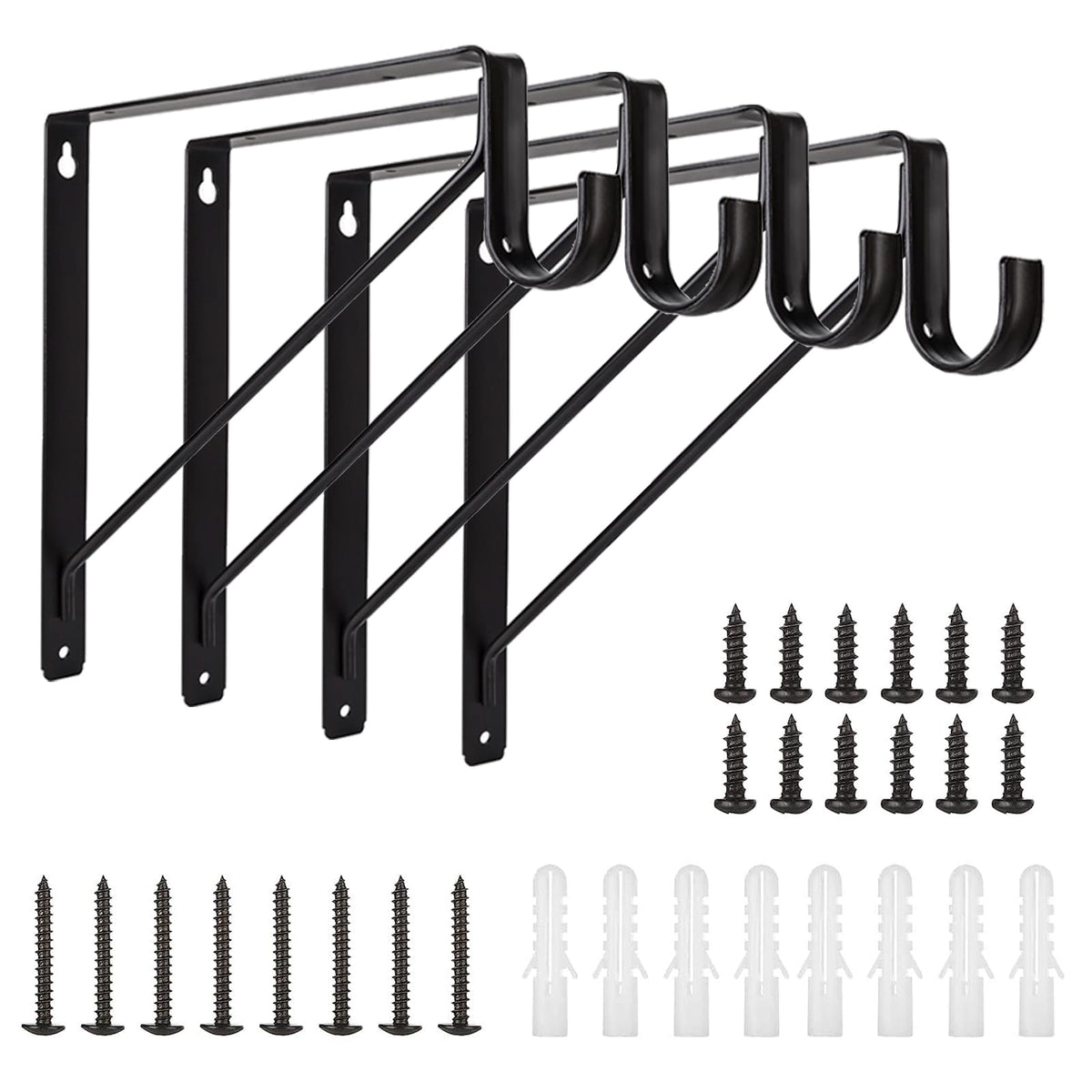 KOVOSCH heavy-duty closet brackets, front view, showing sturdy black finish for reliable shelf support.