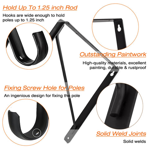 KOVOSCH closet brackets with rod support, top view showing compatibility with 1-1/4 inch rods.
