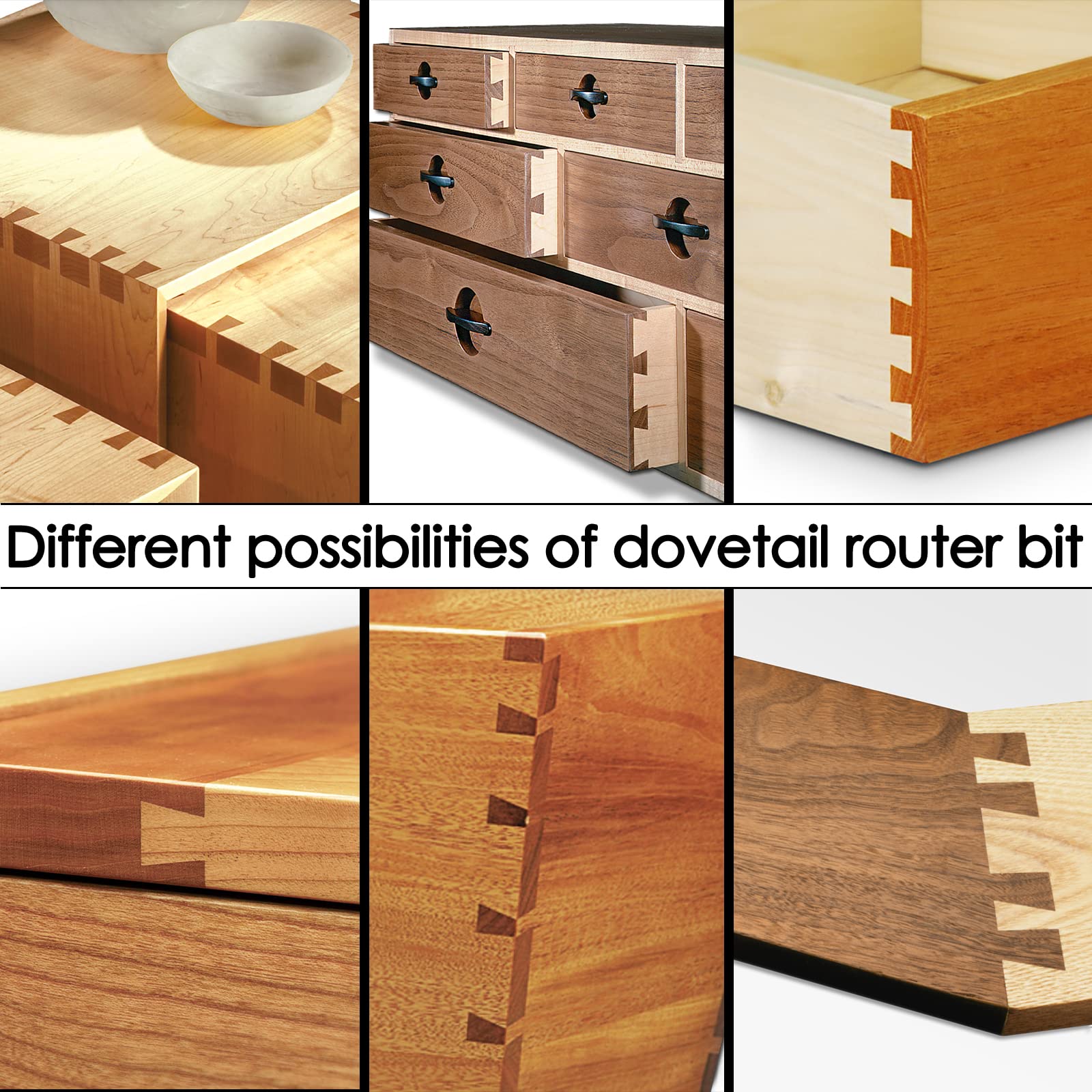 KOWOOD bit in use shaping dovetail joints in woodwork.