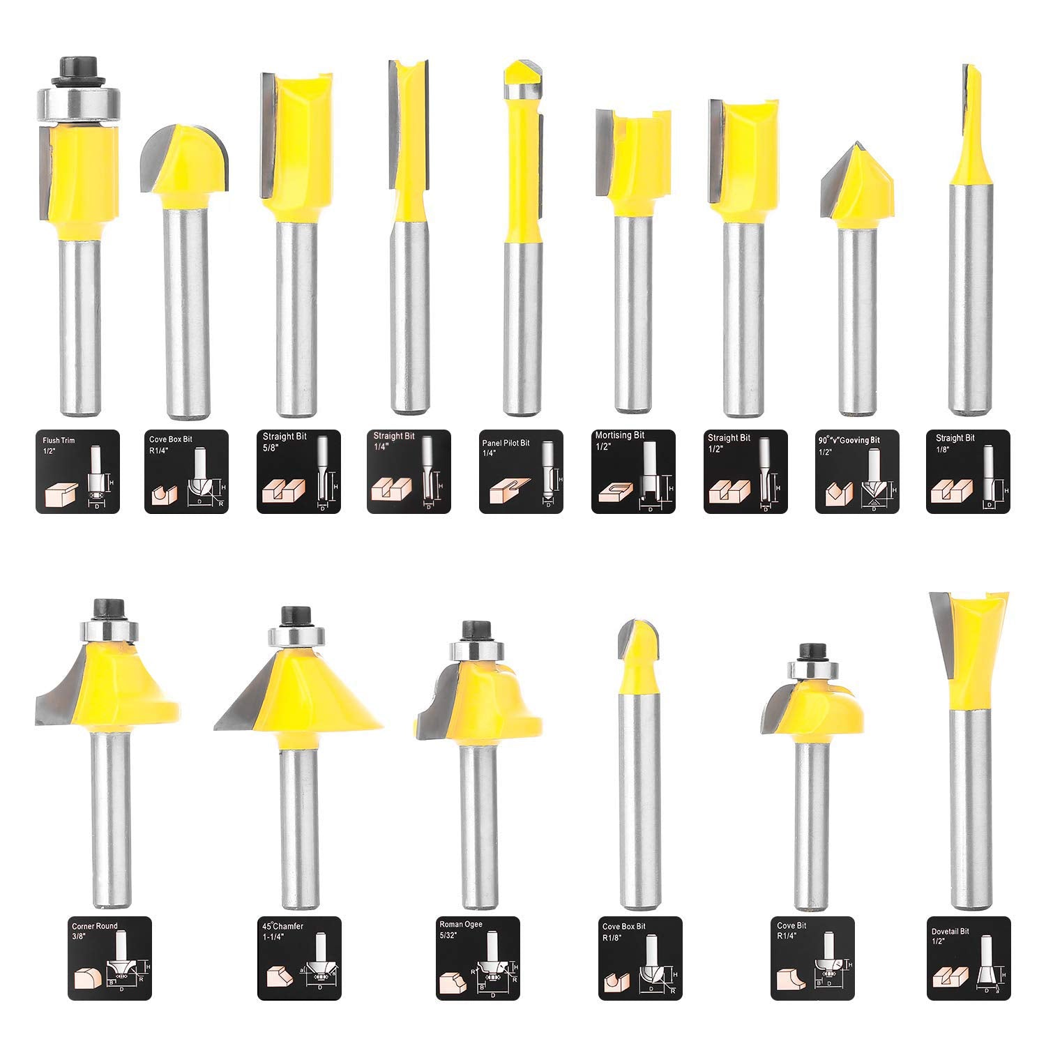 KOWOOD router bits 1/4 inch shank close-up for stable, low-vibration routing