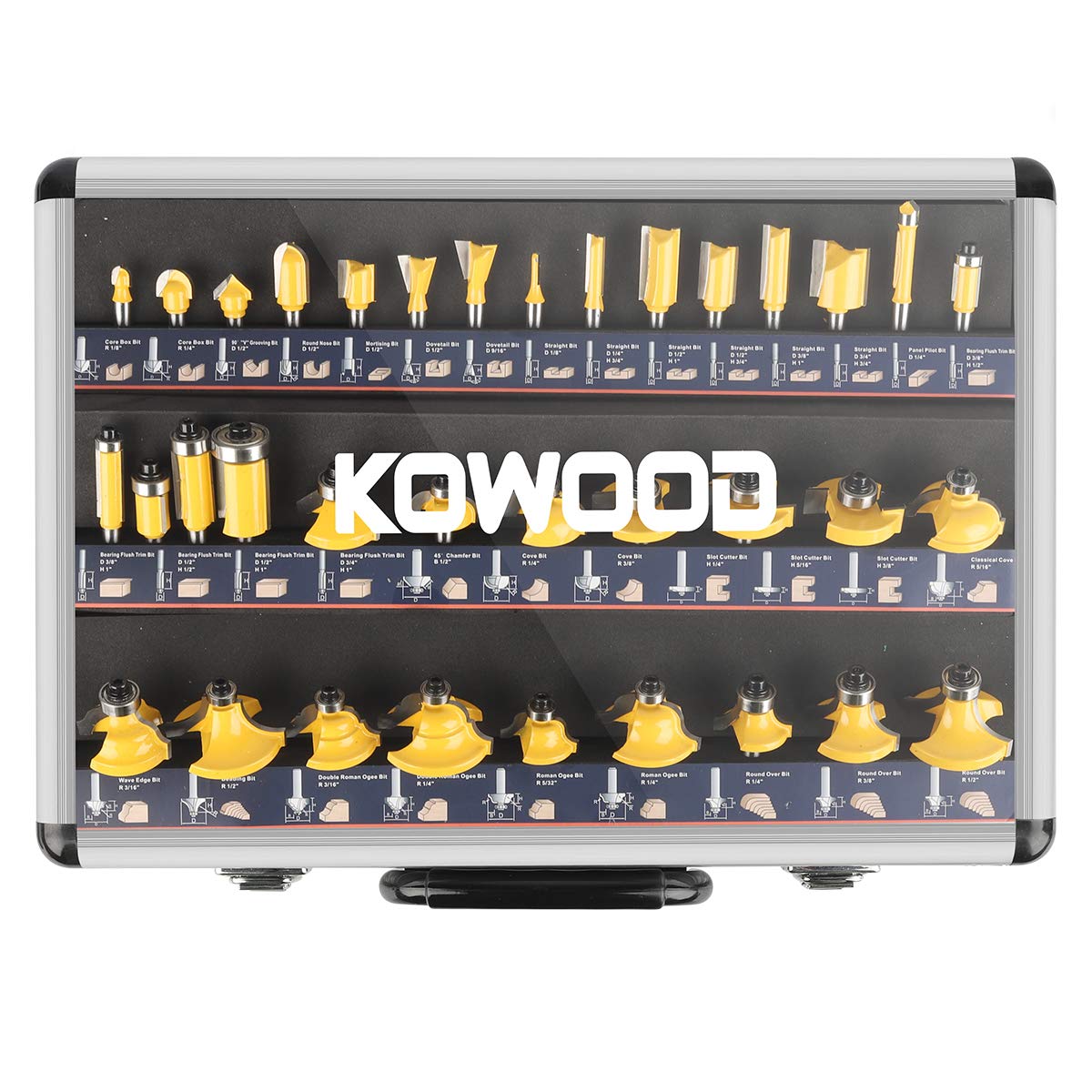 KOWOOD router bits 35-piece set for versatile woodworking tasks.