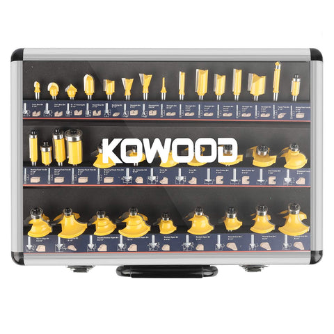 KOWOOD router bits 35-piece set for versatile woodworking tasks.
