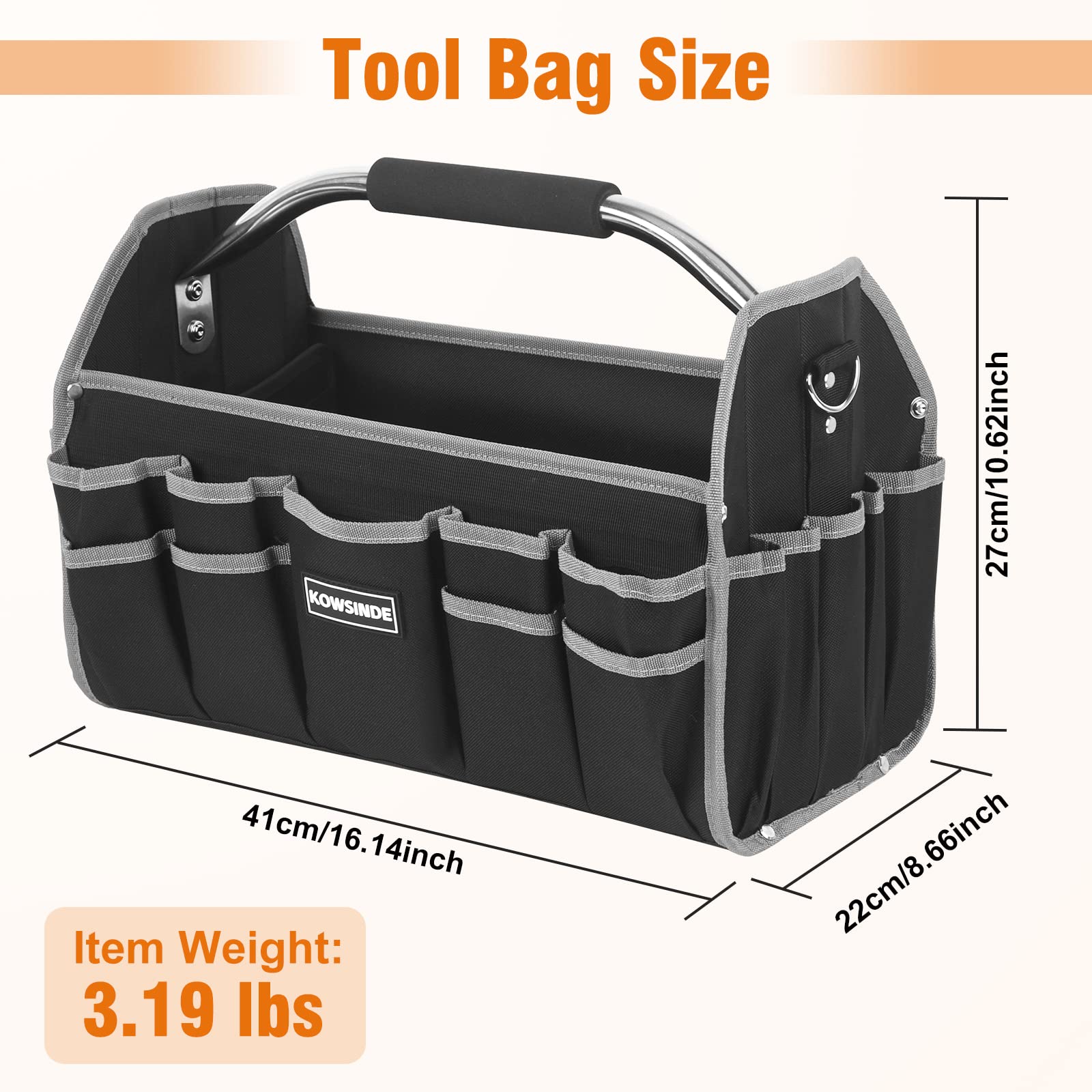 KOWSINDE tool bag with 26 pockets keeps tools organized during daily trades