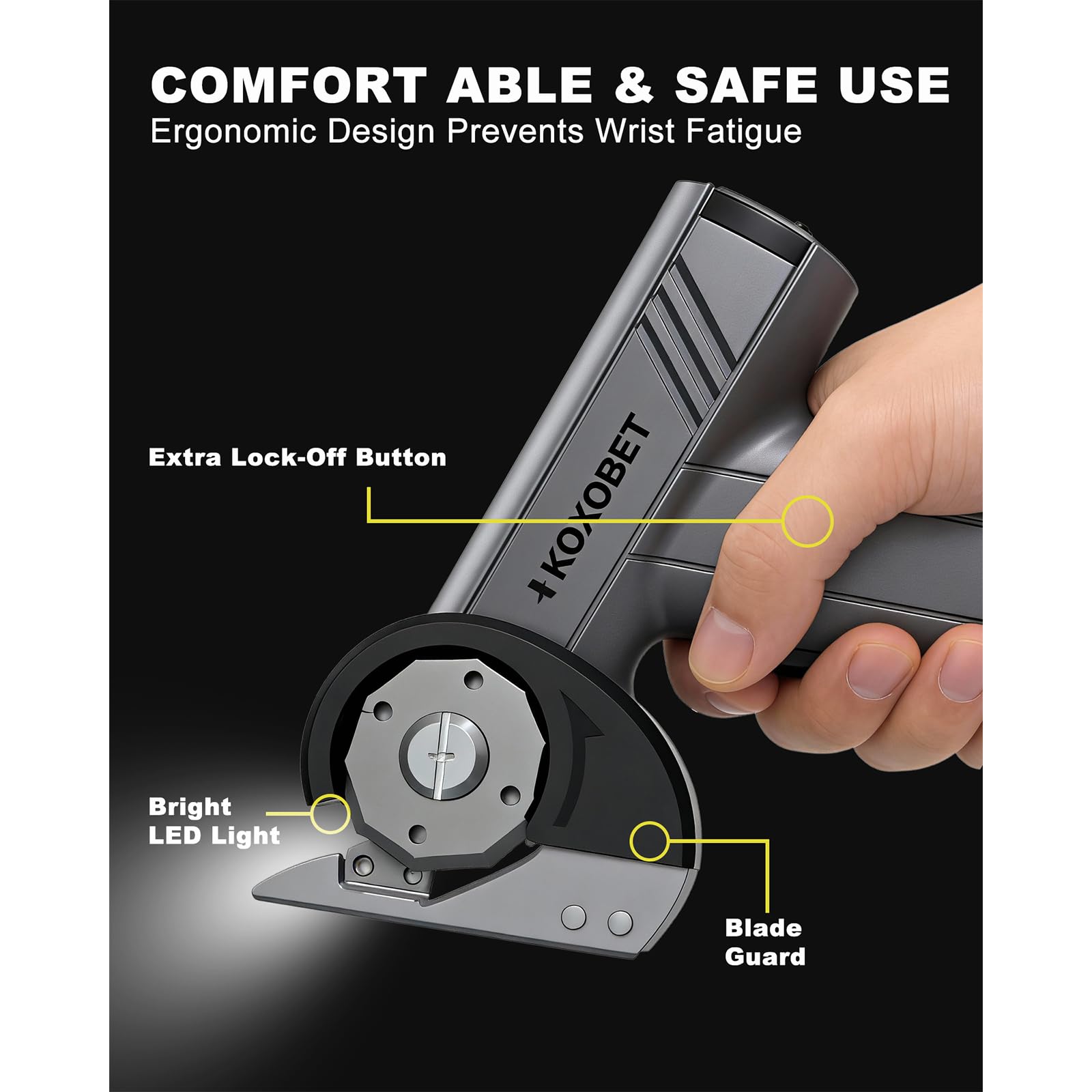 KOXOBET cordless design with ergonomic grip reduces hand strain during long sessions