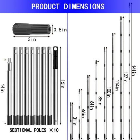 Koyata 10-section stainless steel pole stores compactly when disassembled
