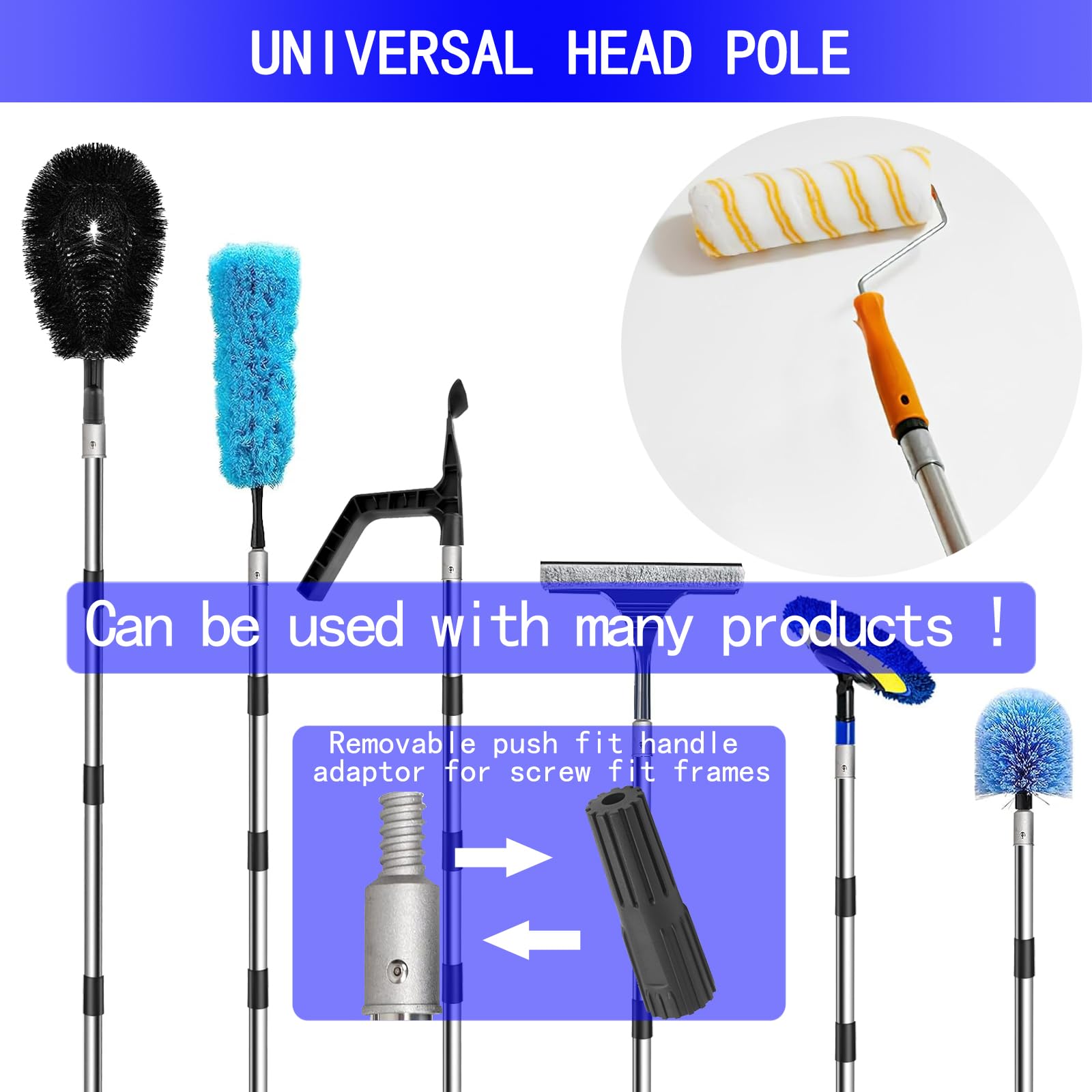 Koyata extendable pole with hangable non-slip handle for easy storage