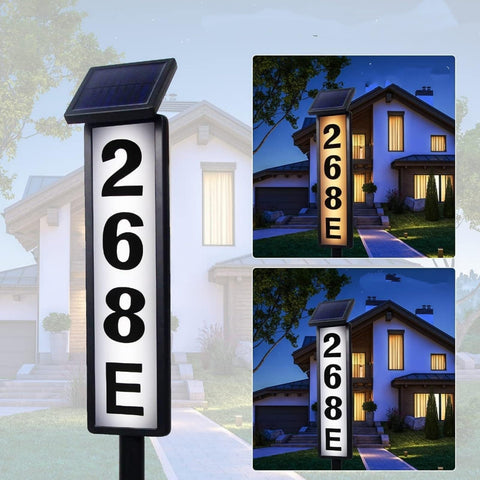 Koyopepi solar address sign on a ground stake boosts daytime and nighttime visibility.