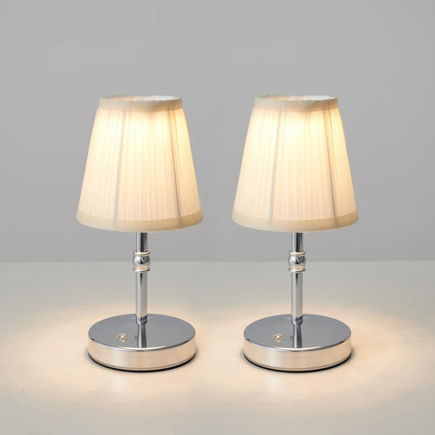 KPSHINE battery lamp in chrome finish, compact and cordless for clutter-free decor.
