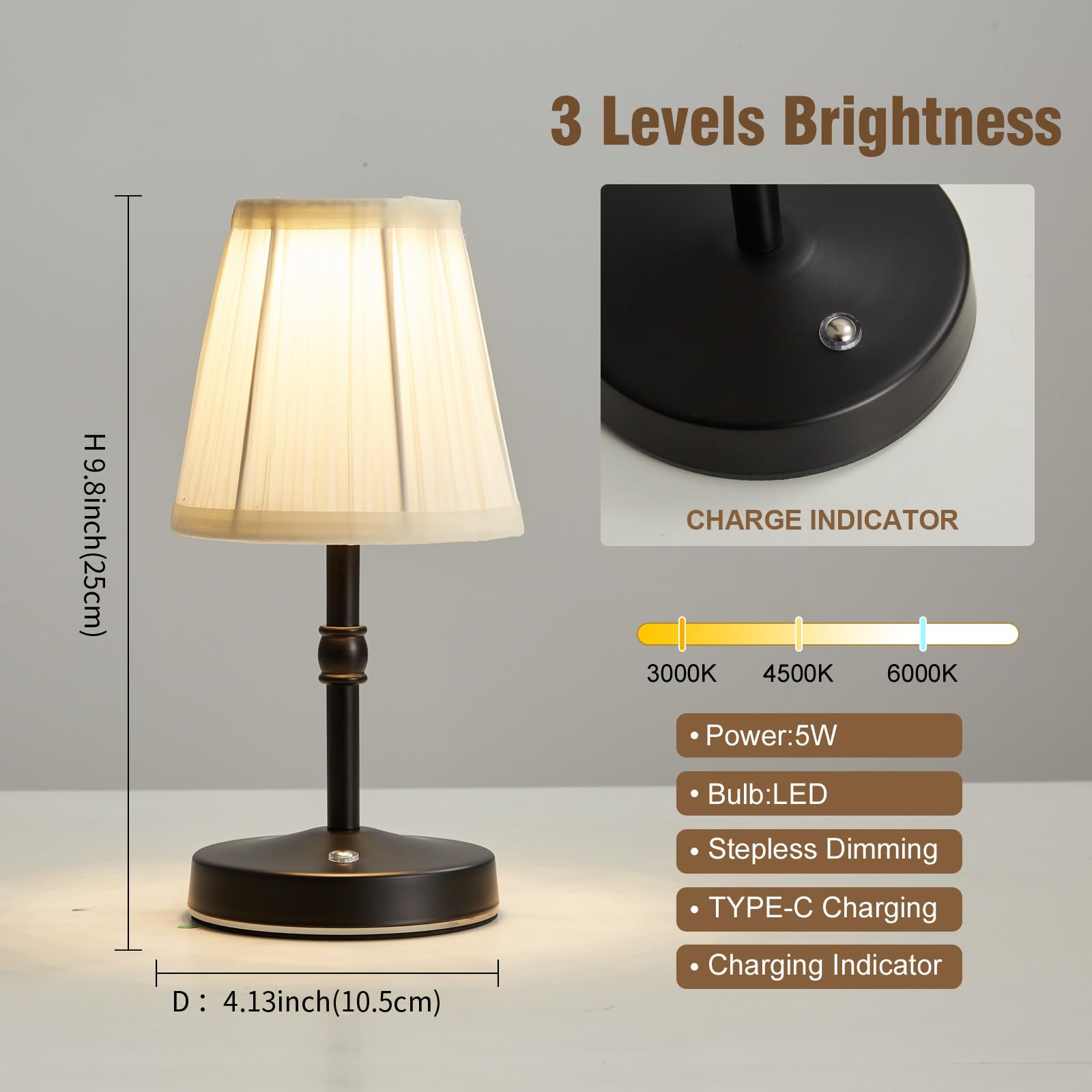 KPSHINE table light shows three color temperatures for adaptable mood lighting.